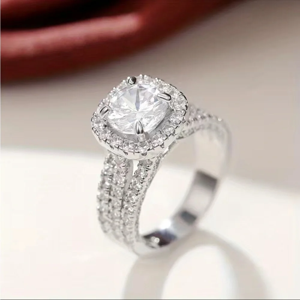 New 925 Silver Micro Pave 3 Row Diamond Women Engagement Wedding Party Ring - Picture 5 of 6